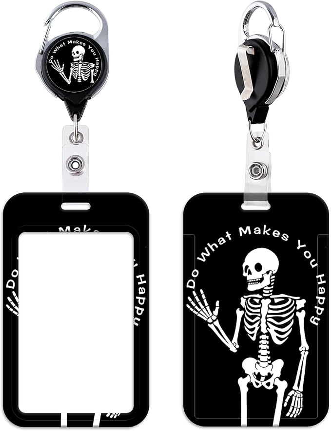 Black Skull Badge Holder Skeleton Work Retractable Reel by beemorita