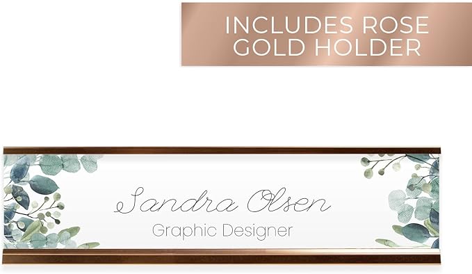 Personalized Floral Greenery Desk Plate / 2" x 8" Desk Sign/Trendy Name Plate - Image 2