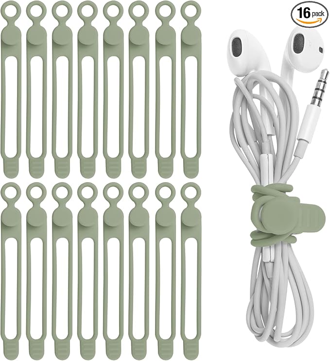 16Pcs Silicone Cable Ties Cord Organizer by ELECTRONICSORGANIZATION