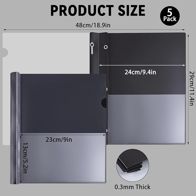 5 Pack Report Covers with 3-Prong Fasteners, Presentation Folders Letter - Image 2