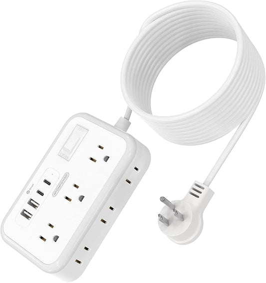 Extension Cord 15 ft, Surge Protector Power Strip with 6 Outlets 4 USB Charger(2 USB C Port), Flat Plug Outlet Extender Long Cord, Protection for Indoor, Home, Office Supplies, Dorm Room Essentials-DeskLoop Office