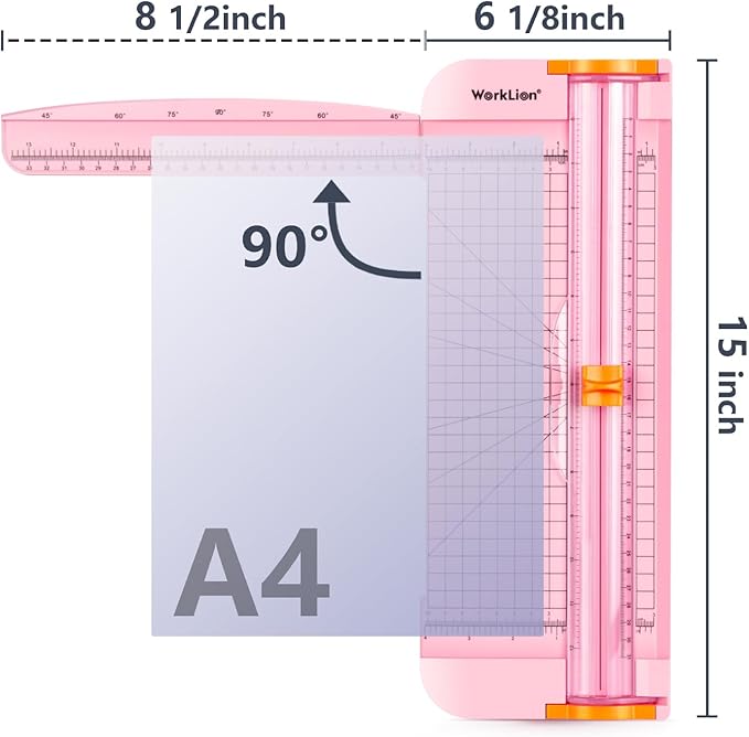 WORKLION Straight Paper Cutter For crafting – Pink 12 Inch Paper Trimmer With Security Safeguard and Side Ruler, Perfect for Cardstock, Coupon,Photos and Crafting Paper.-DeskLoop Office