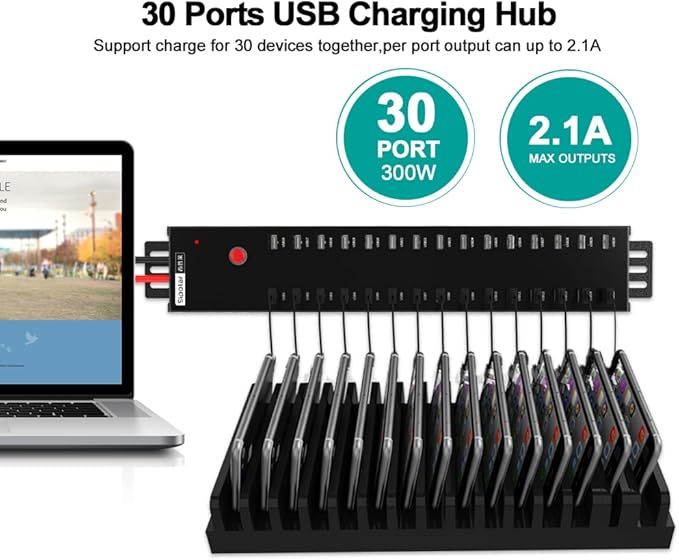 Industrial USB 2.0 Hub 30 Ports with 300W Power Supply Wall Mountable Support Refurbishing and Brush, Batch Data Transfer-DeskLoop Office