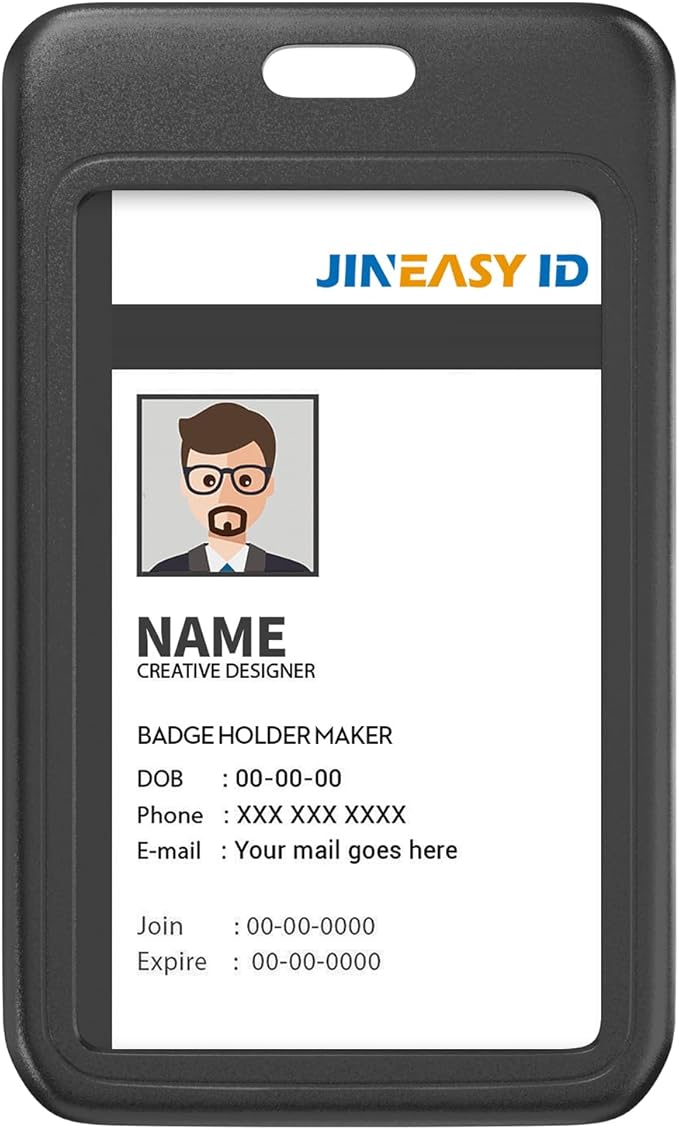 JINEASY ID 10 Pack Black Vertical ID Badge Holder Hard Plastic Sliding ID Card by JINEASY+ID