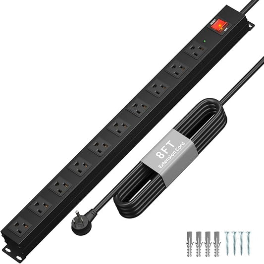 KF 10 Long Power Strip, Heavy Duty Surge Protector with 2100J, 15A/1875W Wall Mount Power Strip with Upgraded Switch, 14AWG 8FT Cord-DeskLoop Office