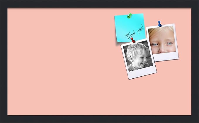 PinPix 24x14 Inch Cork Bulletin Board. This Decorative Framed Pin Board Comes with Pink Pastel Design and a Satin Black Frame. Ideal for Home Office Decor or Message Board (PinPix-1813)-DeskLoop Office