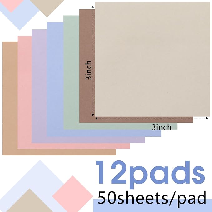Thenshop 12 Pads Morandi Pastels Sticky Notes 3''x3'', Self Stick Notes Pads - Image 2