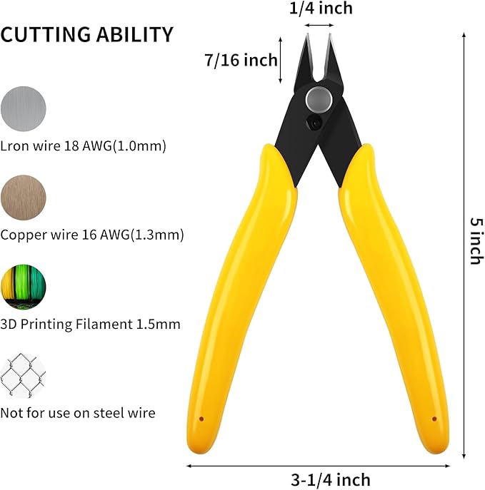 HongWay 5pcs Micro Flush Cutters, Wire Cutter with Internal Spring, Diagonal Cutters for Electronics, Heating Wire, Model Sprue, Soft Copper Wire Snips, 5 Inches, Yellow-DeskLoop Office