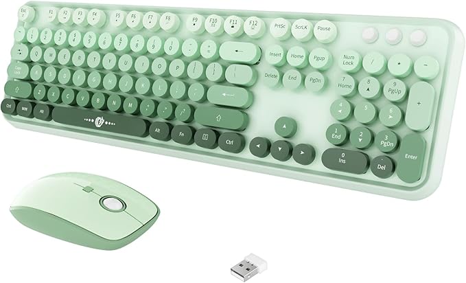 FOPETT Wireless Keyboard and Mouse Combo, 104 Keys Full-Sized 2.4 GHz Round Keycap Colorful Keyboards, USB Receiver Plug and Play, for Windows, Mac, PC, Laptop, Desktop (GradientGreen)-DeskLoop Office