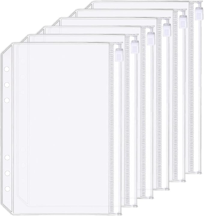 6 Pack A5 6 Holes Binder Zip Pockets Plastic Binder Colored Zipper Folders by Zelten