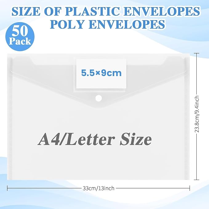 Yeaqee 50 Pcs Plastic Envelopes Poly Envelopes File Folders - Image 2