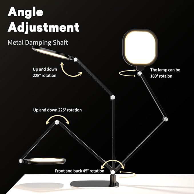 LED Desk Lamp for Home Office, Desk Light for Video Call, 3 Color Temperature 10 Brightness Computer Light, Dimmable Led Desk Light with Memory & Timer Func, Metal Swing Arm Table Lamp-DeskLoop Office