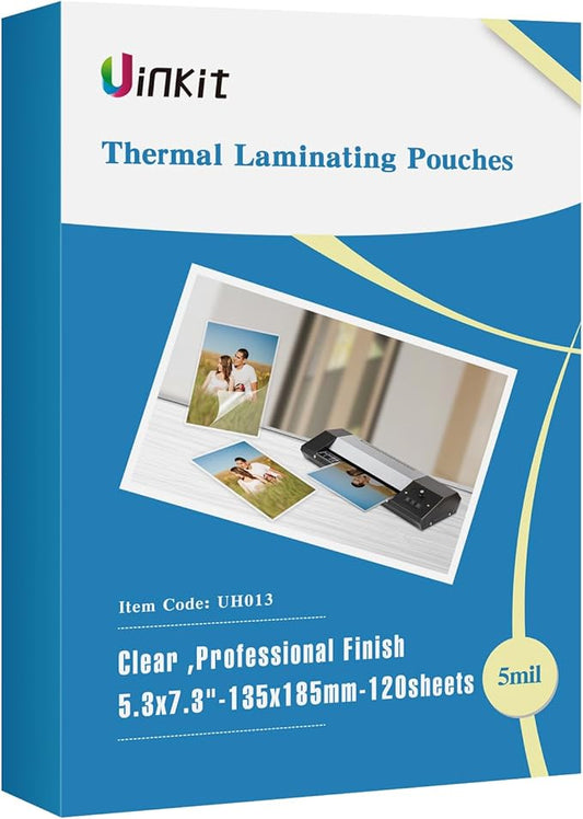 Uinkit Photo Laminating Pouches 5x7 inches 5mil Thickness Extra Protection 120Pack Thermal Laminating Sheets Professional Quality,Glossy Clear Laminator Pouch Rounded Corner-DeskLoop Office