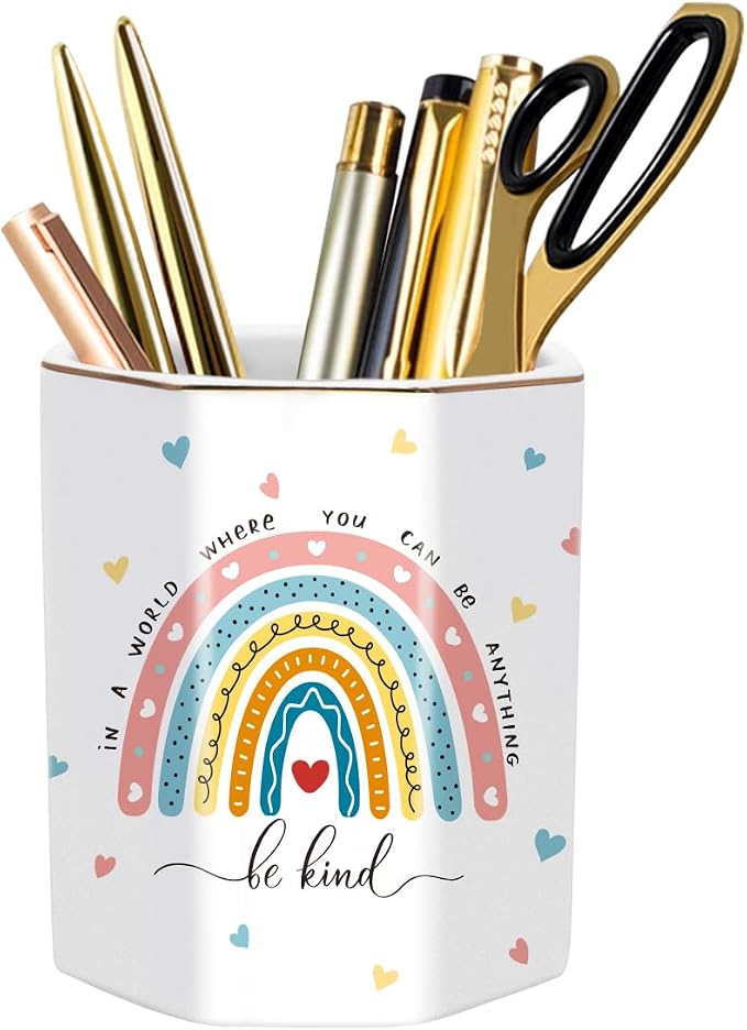 Pen Holder for Desk, Cute Ceramic Pencil Holder, Pen Cup Marker Holder Makeup by WAVEYU