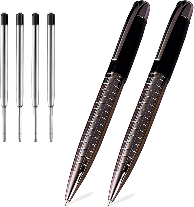 Obacle Ballpoint Pens Black Pens Medium Ball Point 1.0mm Smooth Writing Grip Metal Retractable Executive Business Office Fancy Nice Gift Pen for Men Women (Gun Black, 2 Pack 4 Refills)-DeskLoop Office