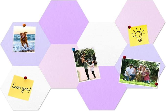 8 Pcs Hexagon Felt Cork Bulletin Board Tiles, Self Adhesive DIY Bulletin Board by HULAVO