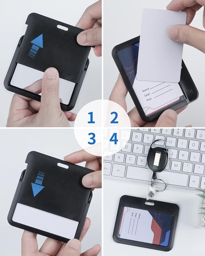 Uniclife 1 Pack Sliding ID Badge Holder Black Horizontal Hard Plastic Case - Image 5