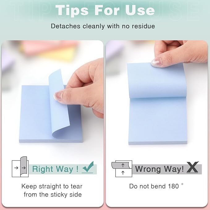 Sticky Notes 3x3 Inch, 8 Pads Light Colors Self-Adhesive, 8 Assorted Pastel Colors, 80 Sheets/Pad, Reusable Notepads for Office, School, and Home-DeskLoop Office