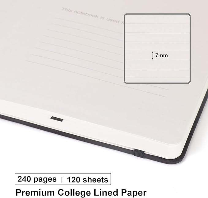 Comix Lined Journal Notebook for Women Men, Journaling Notebooks for Office School Home, 240 Pages, 5.5" x 8.3", College Ruled, A5, Hardcover, Black-DeskLoop Office