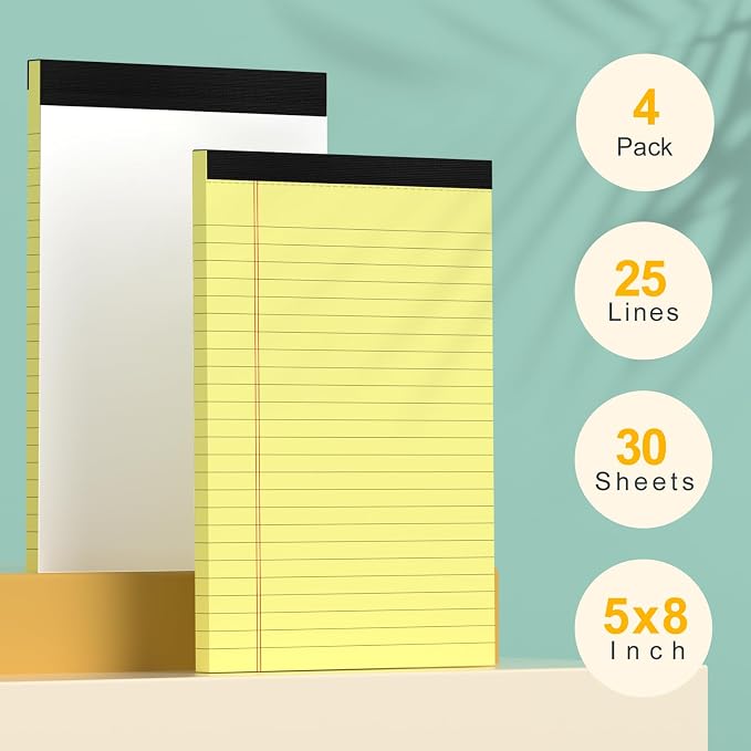 Small Note Pads 5x8 Yellow – 4 Pack, 80gsm Premium Thick Paper, 30 Sheets/ 60 - Image 2