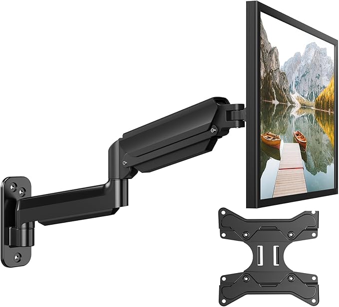 HUANUO Computer Monitor Wall Mount for 22 to 35 inch Flat Curved Screens, Single Wall Mount Monitor Arm Holds up to 26.4lbs, Height Adjustable Full Motion Gas Springcore Vesa Mount, Max 200x200mm-DeskLoop Office