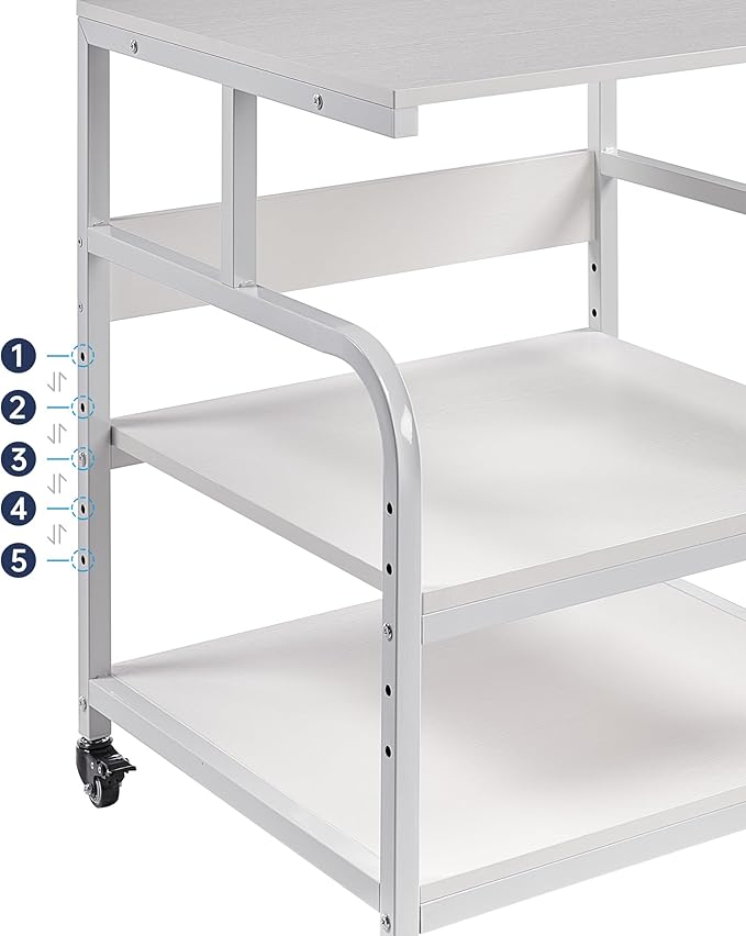 Printer Stand, 25.6" x 23.6" x 30.9" Extra Large Printer Table with Adjustable Storage Shelf, 3 Tier Rolling Printer Cart with Industrial Wheels for Home Office, White-DeskLoop Office