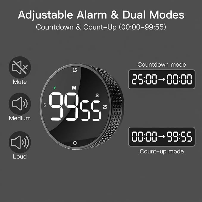 Rechargeable Magnetic Kitchen Timer, LED Countdown/Count-Up Timer, Supports - Image 6