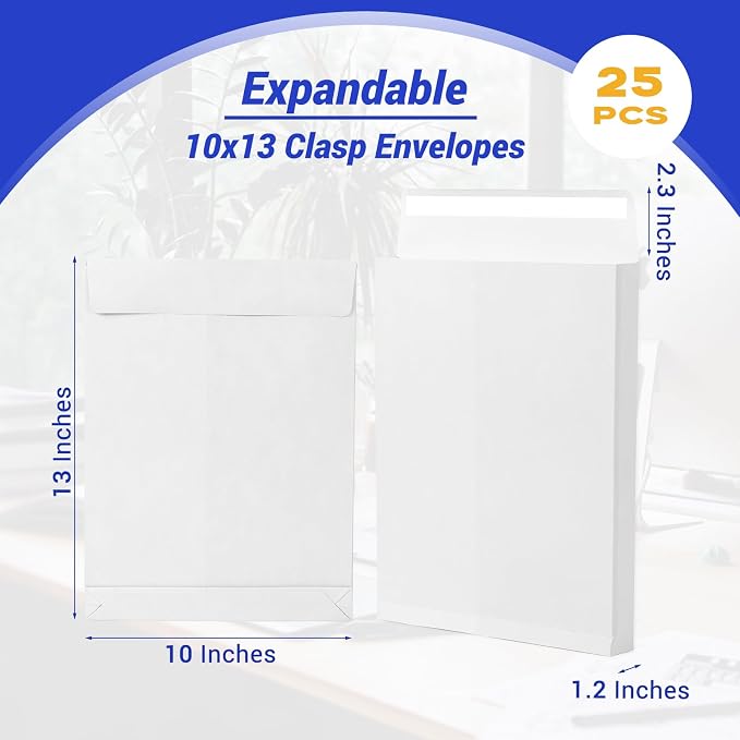 Expandable Catalog Manilla Envelopes 10x13 Self Seal, 25 Pack Goefun Large - Image 2