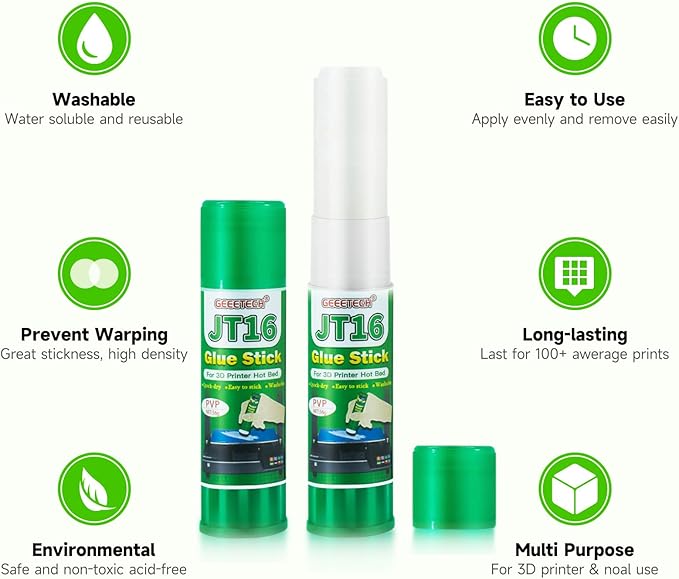 3D Printer Glue Sticks, 36 Grams Each PVP Solid Glue Sticks for Hot Bed Plate, Washable, Non-Toxic, Reduce Warping for PLA, ABS, PETG, HIPS, TPU Filament on PEI, Glass, Aluminum, Buildtak Board, 3Pcs-DeskLoop Office