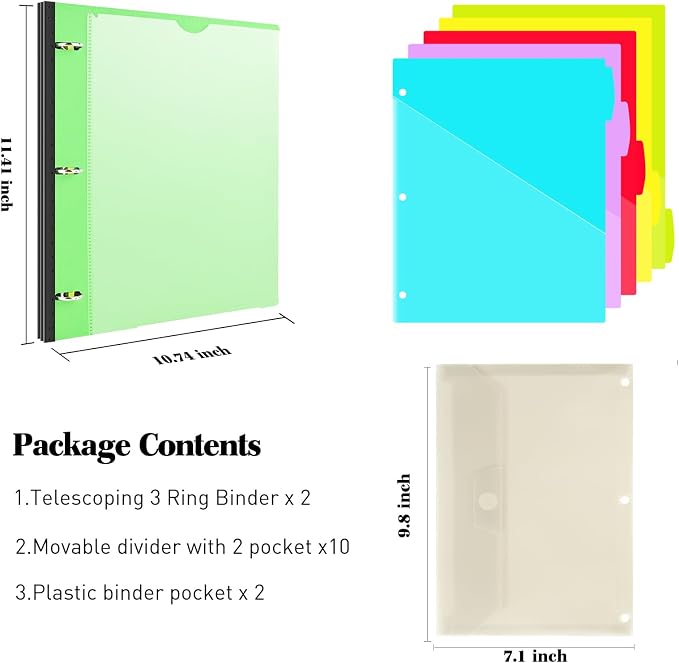 INFUN 1 Inch Telescoping Project Organizer Binder-2PCS, 13 Pocket, Customizable - Image 2