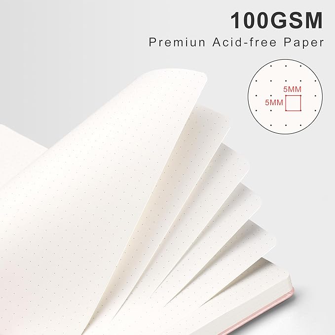 RETTACY Bullet Dotted Journal Notebook, 110 Pages, A4 Large Size (8.5" × 11"), Leather Hardcover, 100 GSM Thick Paper, Spiral-bound, for Bullet Journaling, Planning, Tracking (Rose Gold)-DeskLoop Office