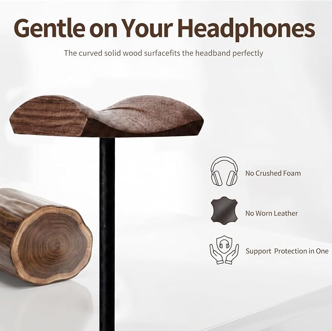 Headphone Holder Stand for Desk, Wood and Metal Headset Hanger Mount Hook - Image 3