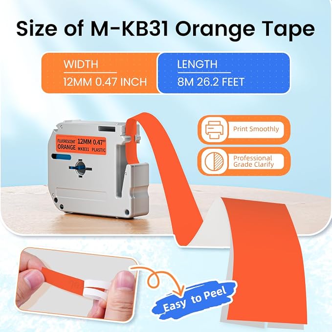 Replacement for Brother M Tape 12mm 0.47'' Fluorescent Orange M-KB31 | - Image 3