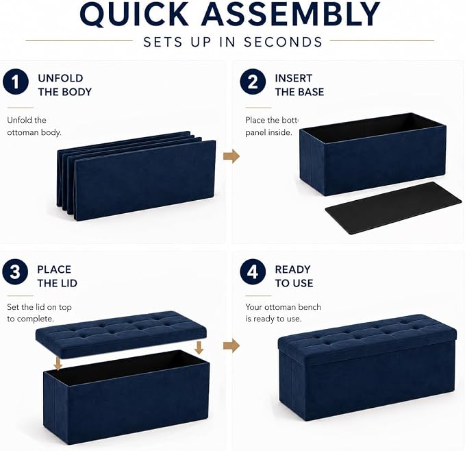 ALASDO 43 Inch Folding Storage Ottoman Bench - Image 4
