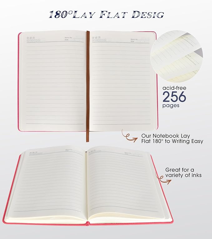 Lined Journal Notebook for Women Men,256 Pages A5 Hardcover Leather Journals for Writing,Travel,Business,Work & School,College Ruled Notebooks for Note Taking,Diary Notepad 5.7"×8.3"(pink)-DeskLoop Office