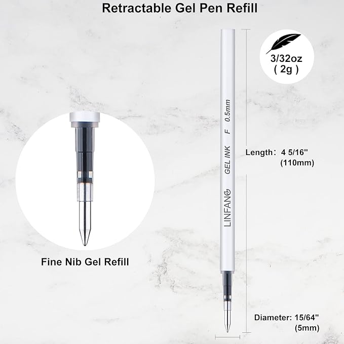 Black Gel Pens Refills, 12 Pack Retractable Gel Ink Pen Refills Bulk, Fine - Image 2