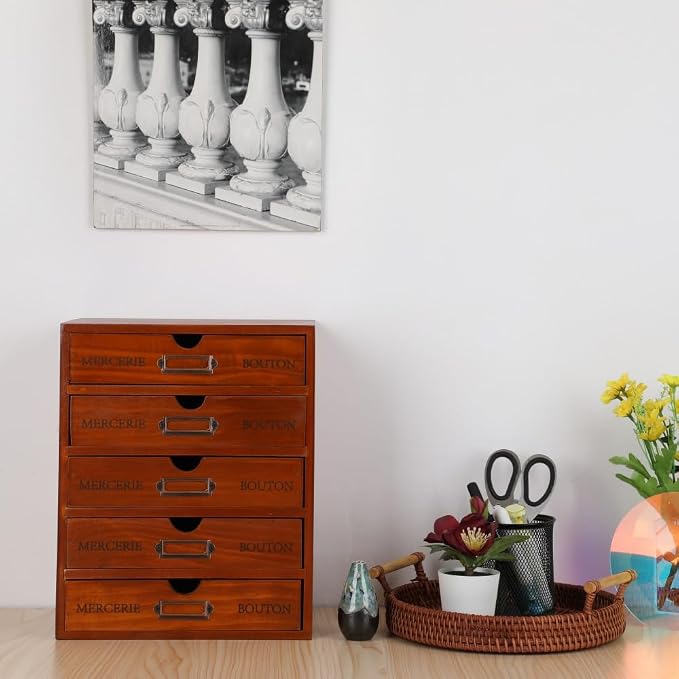Wooden Storage Box with 5 Drawers Apothecary Drawers Vintage Wooden Drawers - Image 2