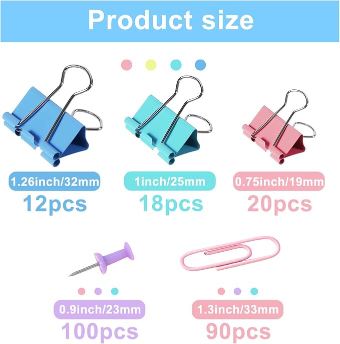 Paper Clips and Binder Clips Assorted Sizes, College Supplies Home Office - Image 2