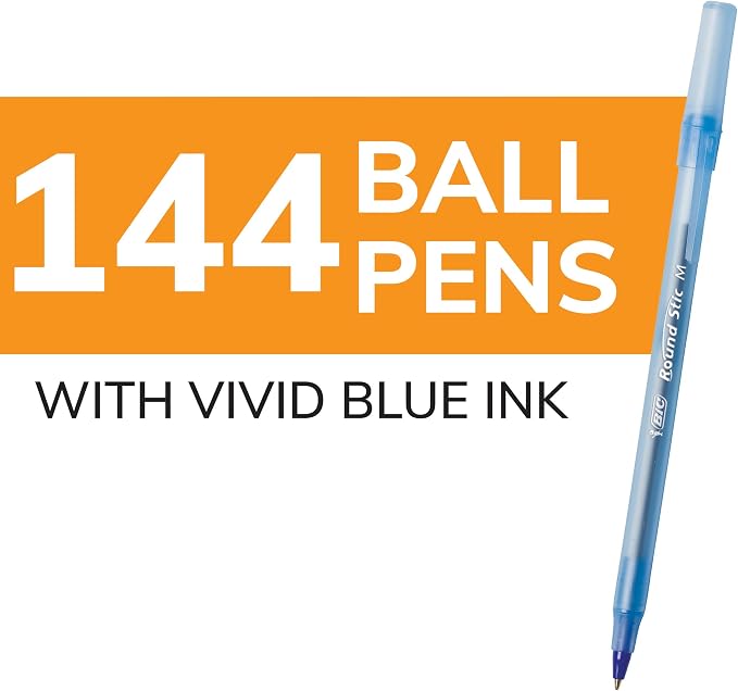 BIC Round Stic Xtra Life Blue Ballpoint Pens, Medium Point, Flexible Round - Image 2