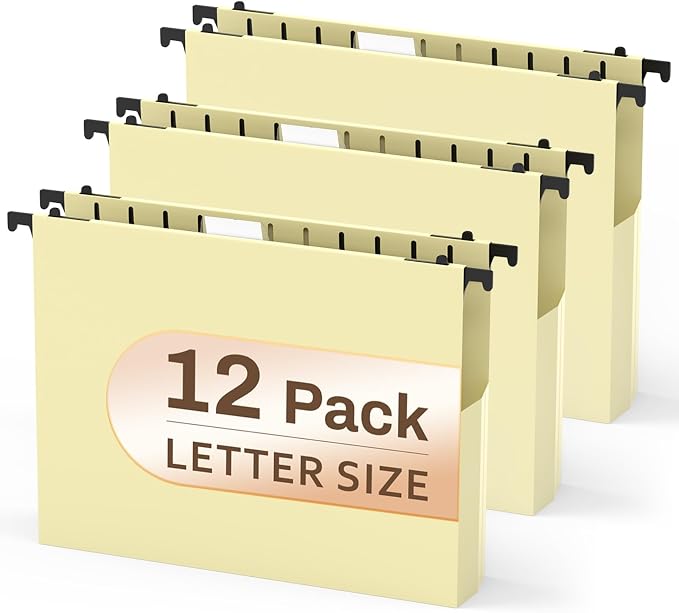 Plastic Hanging File Folders Letter Size, 12 Pack Yellow File Folders Hanging by PNETTCO