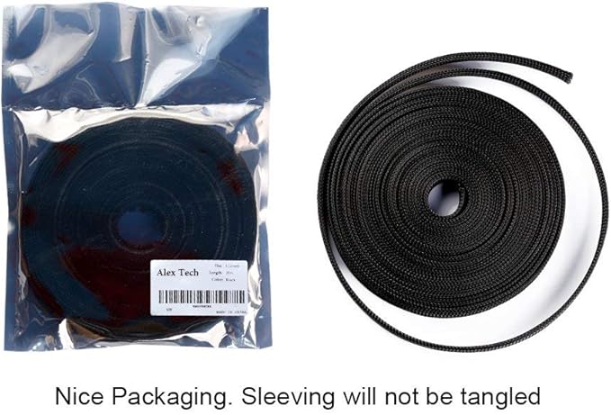 25ft - 1/4 inch PET Expandable Braided Sleeving – Black – Alex Tech Braided - Image 6