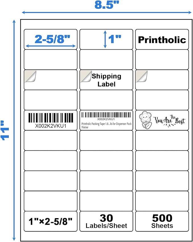 15000 30 Per Sheet Self Adhesive 1" x 2-5/8" Address Shipping Labels for Laser & Inkjet Printers - 500 Sheets, 30 Per Labels Per Page, 30 up Labels-DeskLoop Office