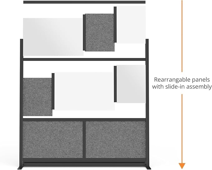 Stand Up Desk Store Expanse Modular Wall | 70'' x 48'' Wall | Expandable Partition Room Divider with Rearrangeable Frosted Acrylic & Sound Absorbent Panels (Black Frame)