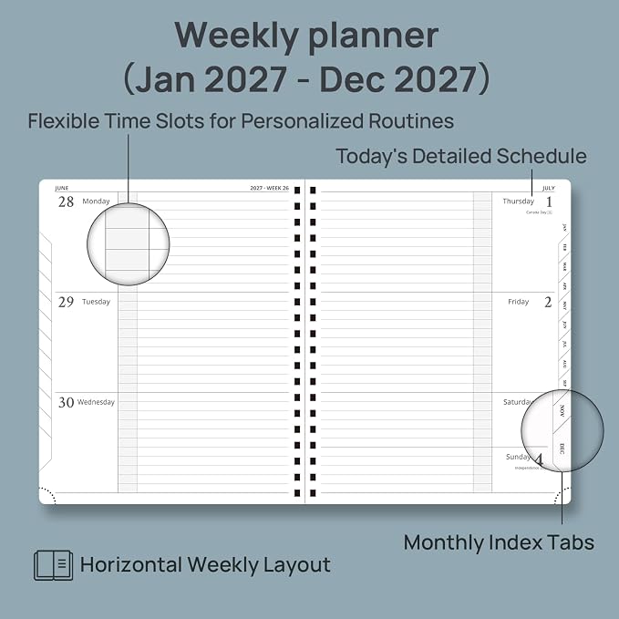 POPRUN 2027 Planner, 8.5" x 10.5" Weekly Calendar Book, Daily Appiontment Book - Image 3