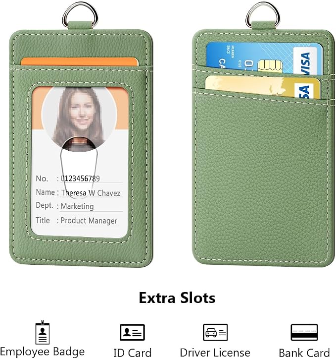 Leather Badge Holder and Adjustable Retractable Lanyards, Quick Release Buckle - Image 3
