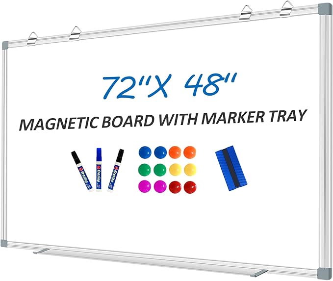 White Board Dry Erase Whiteboard for Wall 72" x 48" Aluminum Presentation Magnetic Whiteboards with 4 Hooks, 12 Magnets, 3 Markers & 1 Eraser-DeskLoop Office