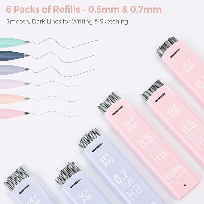 SKYDUE Cute Mechanical Pencils Set, 0.5mm & 0.7mm Mechanical Pencils, Pastel - Image 3