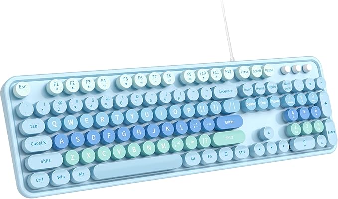 Large Print Wired USB Keyboard, 104 Keys Full Size Typewriter Keyboards, Plug and Play Office Computer Keyboard with Number Pad for Windows, PC, Laptop, Desktop (Blue Colorful)-DeskLoop Office