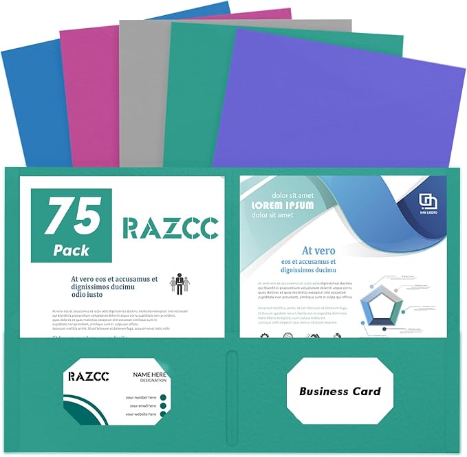 Two Pocket Folders, RAZCC 75 Pack File Folders by RAZCC