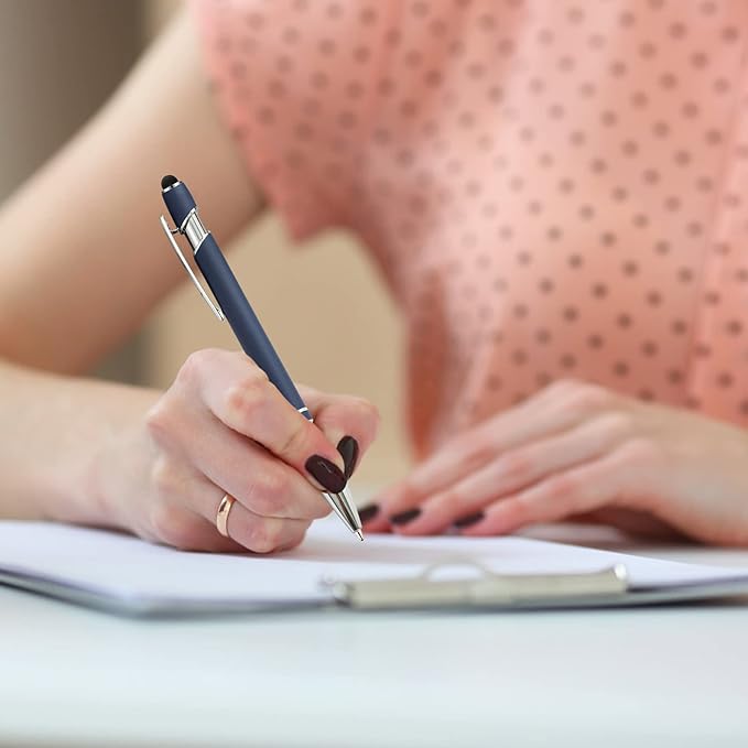 PASISIBICK 12 Pieces Blue Ballpoint Pen with Stylus Tip, 2 in 1 Stylus Stylish Pen, Premium Metal Stylus Pen for Touch Screens, Black Ink, 1.0 mm Medium Point.(12 PCS Blue)-DeskLoop Office